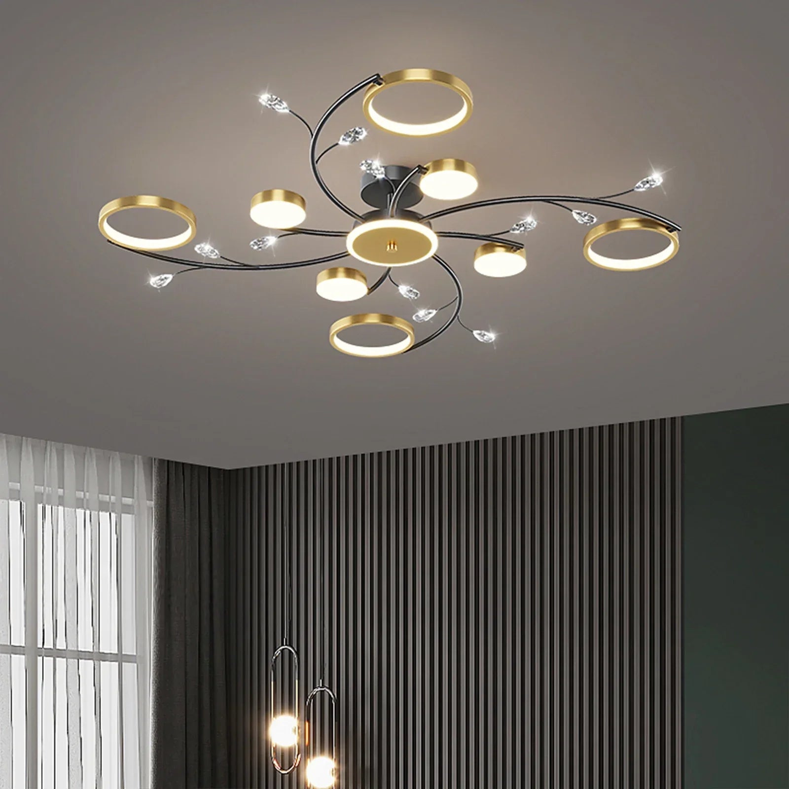 AmbianceLumi - Suspension Moderne en Métal Doré avec Éclairage LED – Parfaite pour le salon ou la chambre