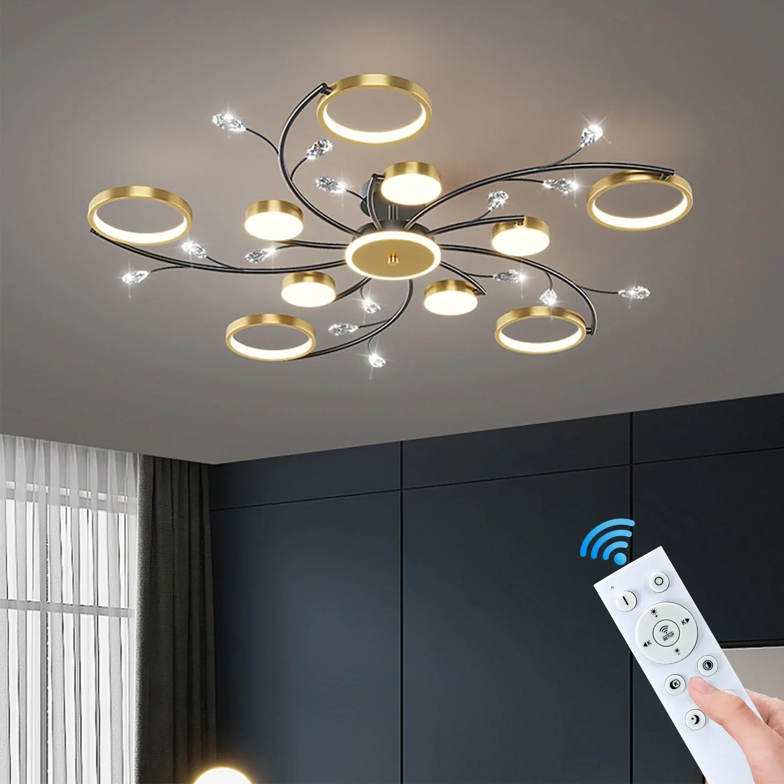 AmbianceLumi - Suspension Moderne en Métal Doré avec Éclairage LED – Parfaite pour le salon ou la chambre